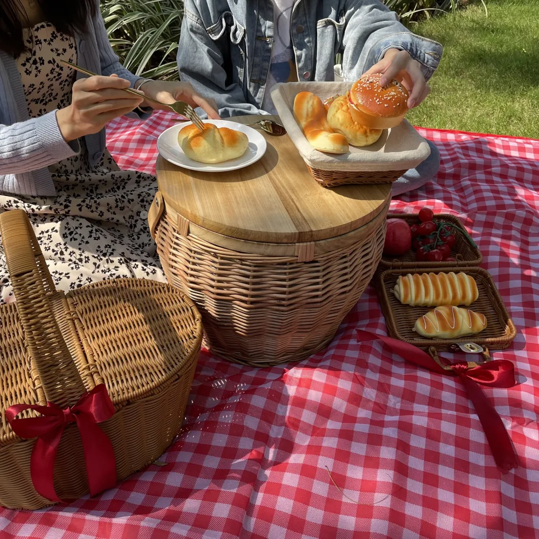 Bobai Haosen Round Rattan Wicker Handwoven Insulated Picnic Basket