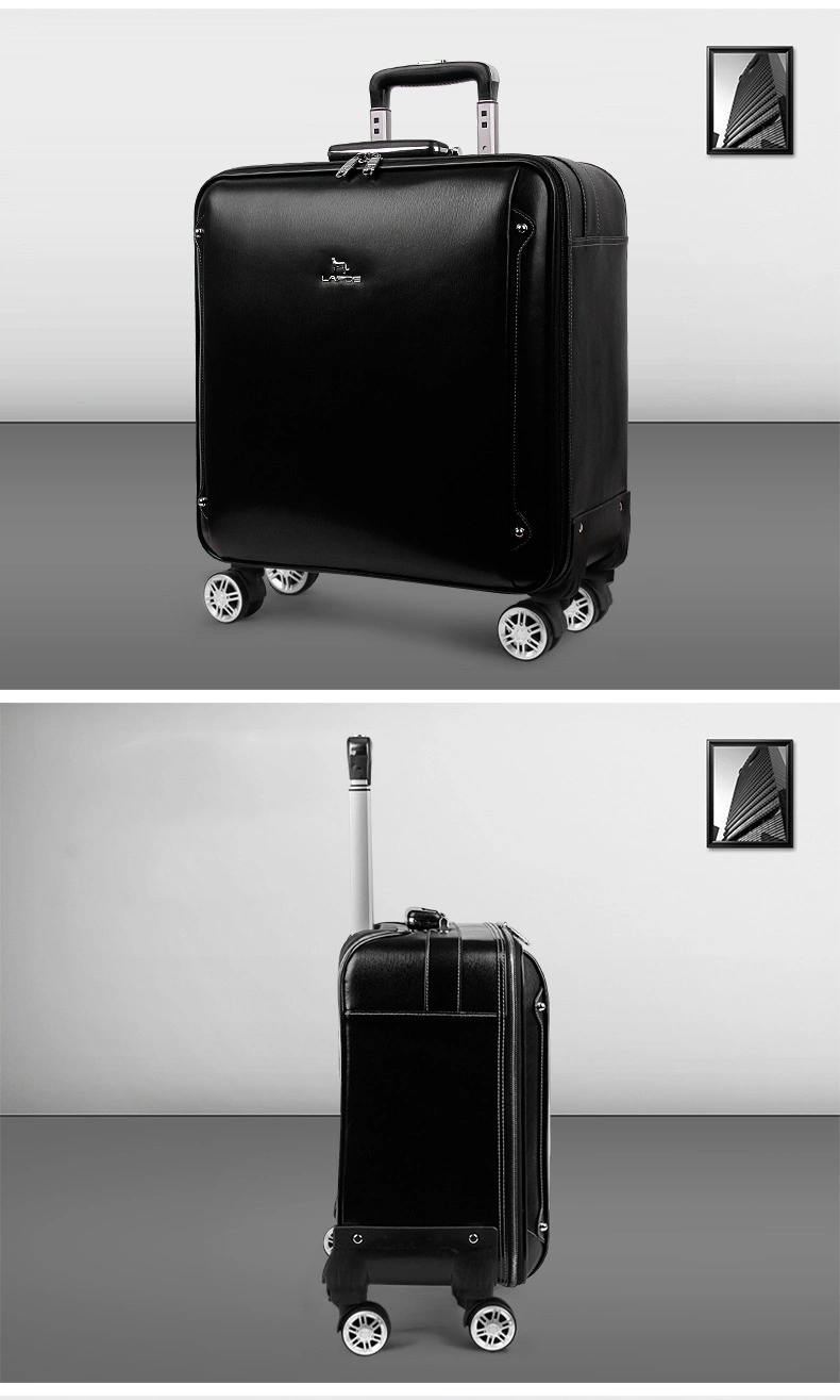 Genuine Top Layer Leather 16" 20" Inch Built-in Wheels Trolley Business Travel School Luggage Boarding Suitcase Bag Case (CY3333)