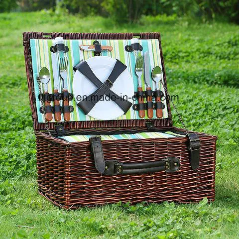 Customized Two Person Picnic Willow Basket with Natural Color