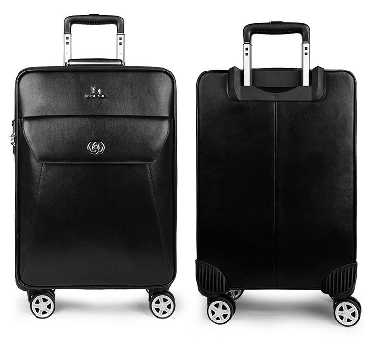 Genuine Top Layer Leather 16"20" Inch Built-in Trolley Wheeled Luggage Business Travel Boarding Luggage Bag Suitcase Case (CY5905)