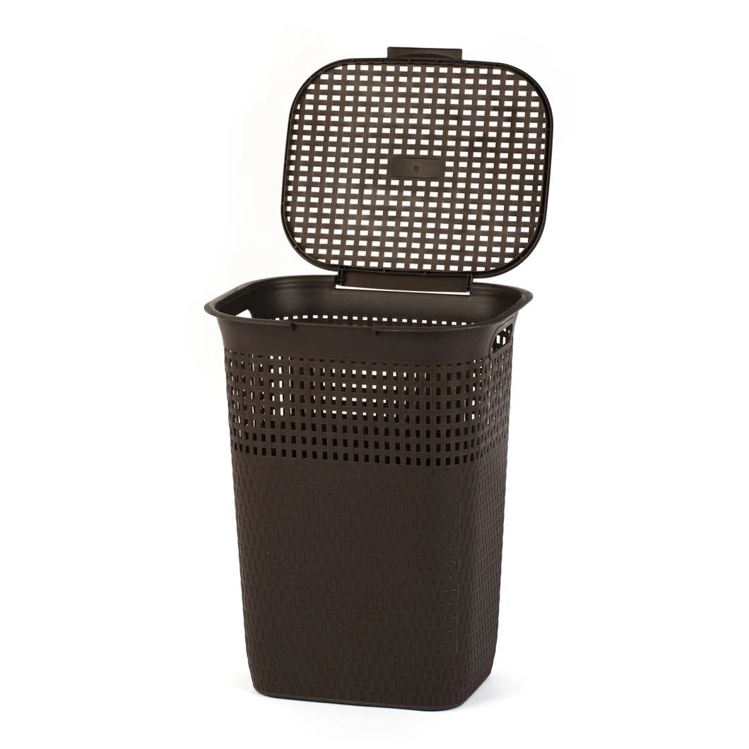 Good Quality Hot Sale PP Large Plastic Wicker 55 L Laundry Basket with Lid